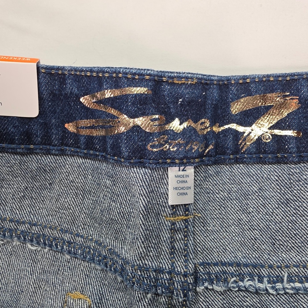New Seven7 Weekend Shorts Womens‎ 12 Dark Wash Distressed Frayed Hem Denim - Picture 2 of 7